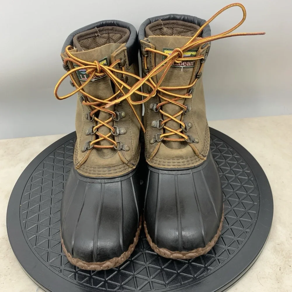 LL Bean Duck Boots Men Size 10 Shoes Brown Leather‎ Black Rubber Liner 8